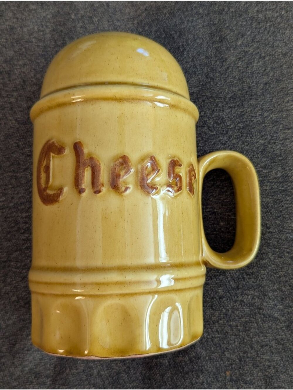 Vintage Cheese Keeper Mug With Lid & Handle Yellow Ceramic Rustic Kitchen Decor